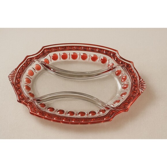 Duncan & Miller Ruby Flash Plaza 101 Oval Thumbprint Relish Dish – 1930s–1940s - Picture 1 of 11
